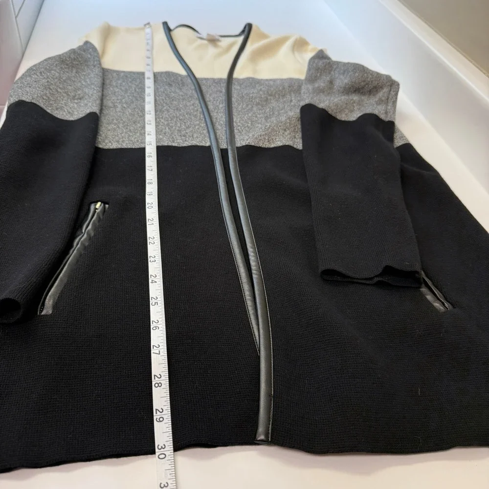 Charter Club Women Colorblock Cardigan Size P Large Cotton Faux Leather Trim